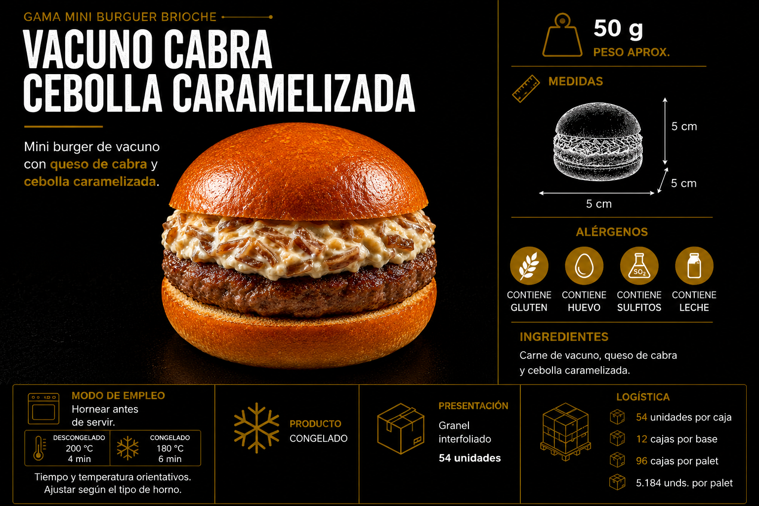 Mini burger brioche con queso de cabra y cebolla caramelizada para eventos