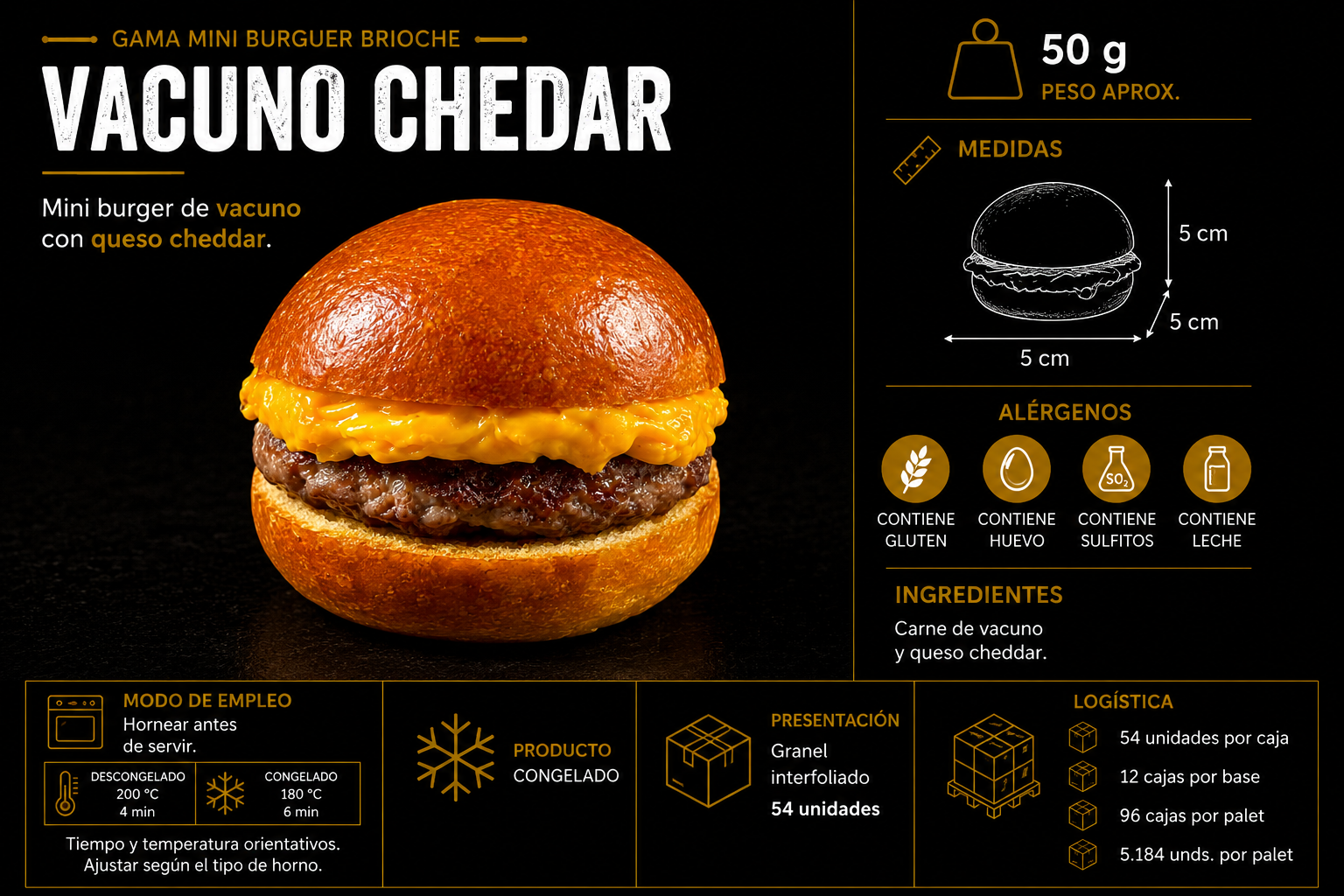 Mini burger brioche cheddar para hostelería y catering