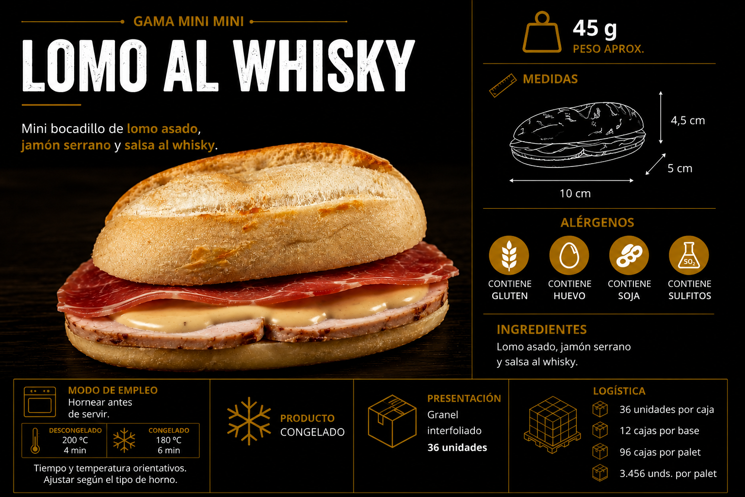 Mini montadito de lomo al whisky para hostelería y catering