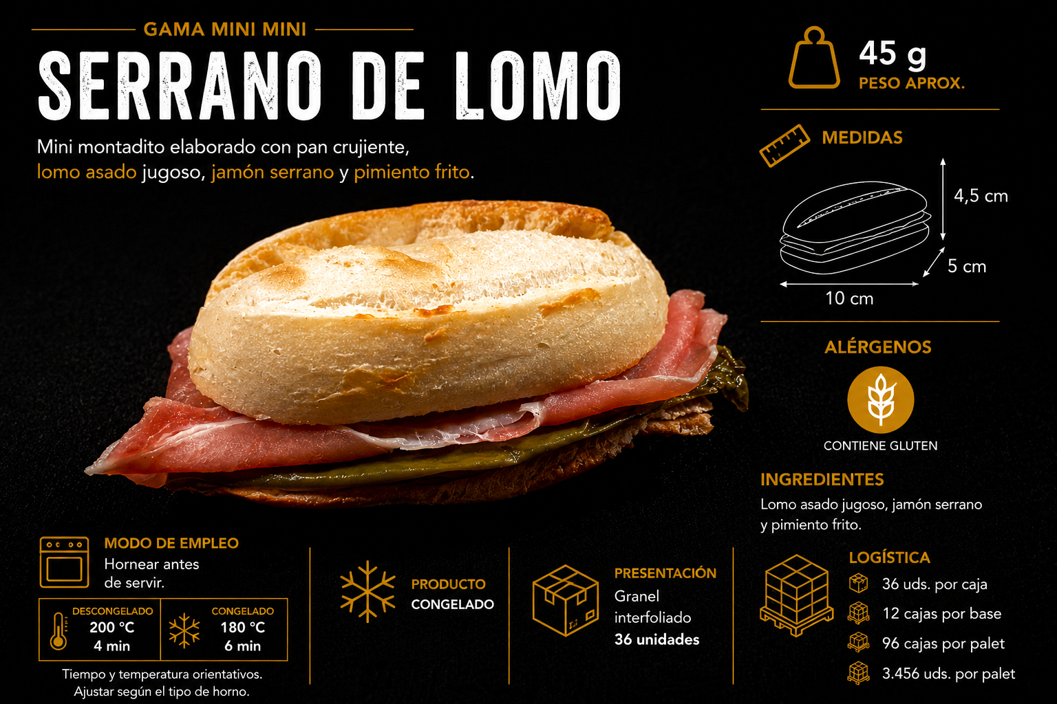 Mini montadito Serrano de Lomo para catering y hostelería