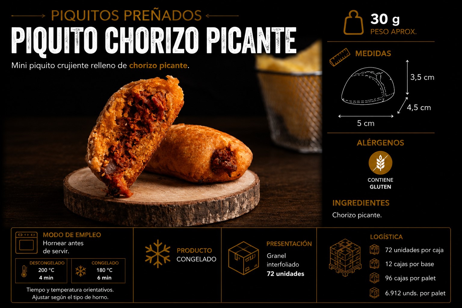 Piquito relleno de chorizo picante para bares y catering