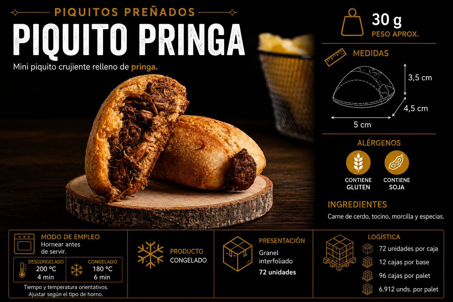 Piquito relleno de pringá para catering y hostelería